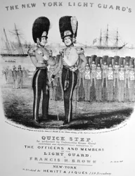 Currier & Ives Ilustração do século XIX. A etapa rápida da New York Light Guards